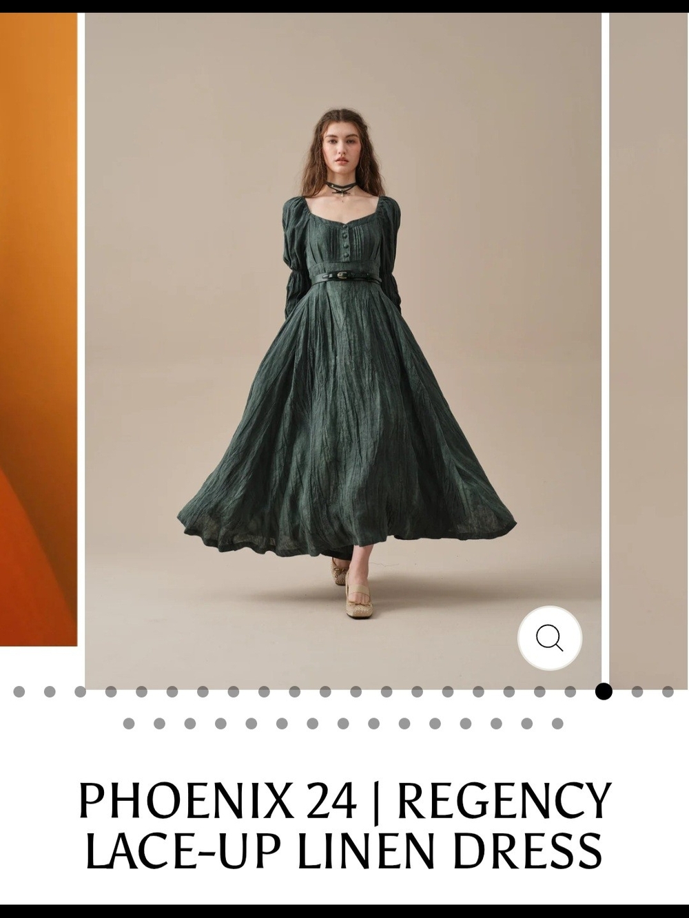 Linennaive Phoenix Regency Lace-Up Linen Dress in Deep Green